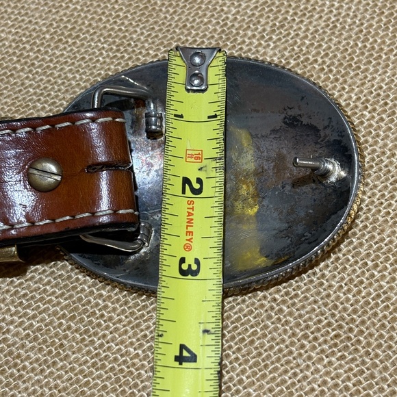 VTG Silver Plated? Western Belt Buckle on Brown Bonded leather Tooled Belt 34/36 - Picture 13 of 16